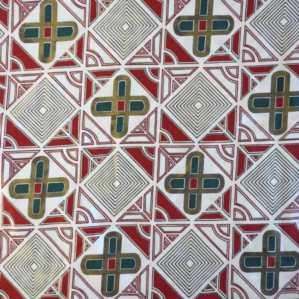 Cotton Chintz Fabric Geometric Design with Gamma Crosses Luxurious